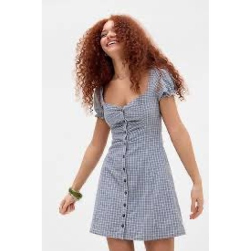 Kimchi Blue Blue Nina Plaid 100% Cotton Mini Dress, Medium